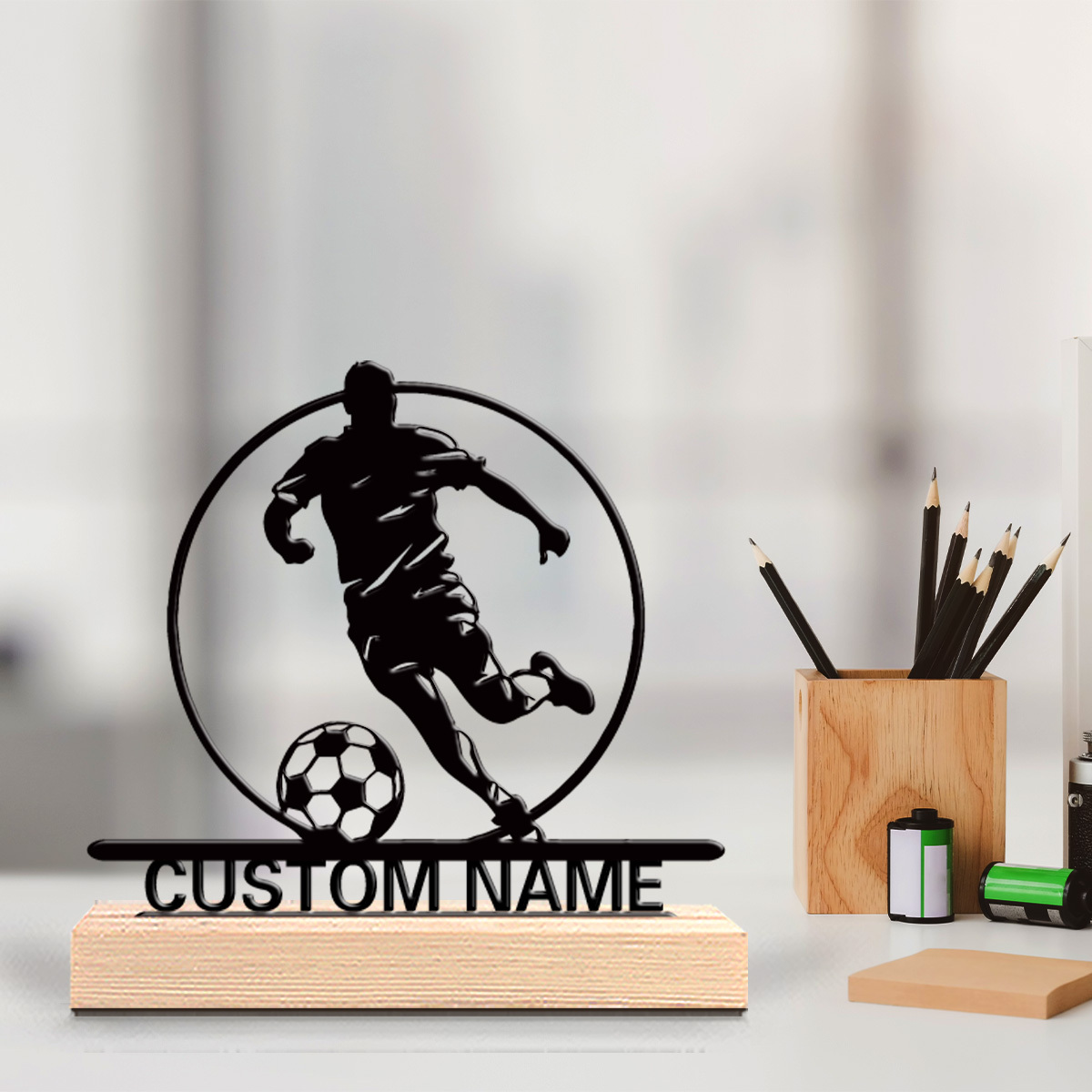 Home Office Setup - Custom Soccer Player Metal Statue with