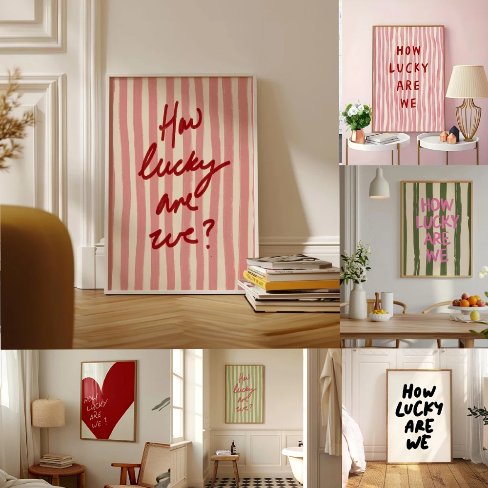 How Lucky Are We Pink Red Stri - đánh giá và giá Home Office Inspiration