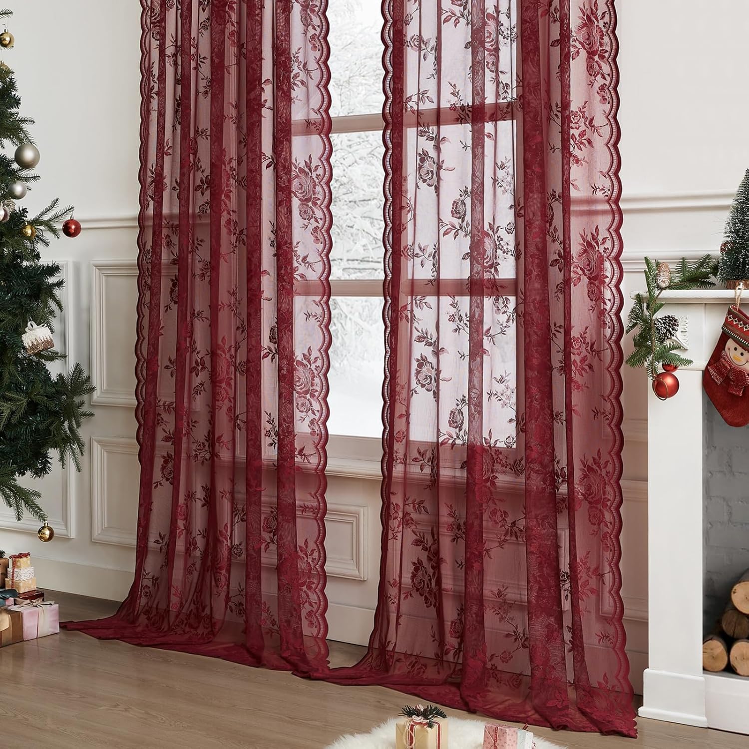 1 pc Burgundy Lace Curtains 45 - đánh giá và giá Home Office Setup