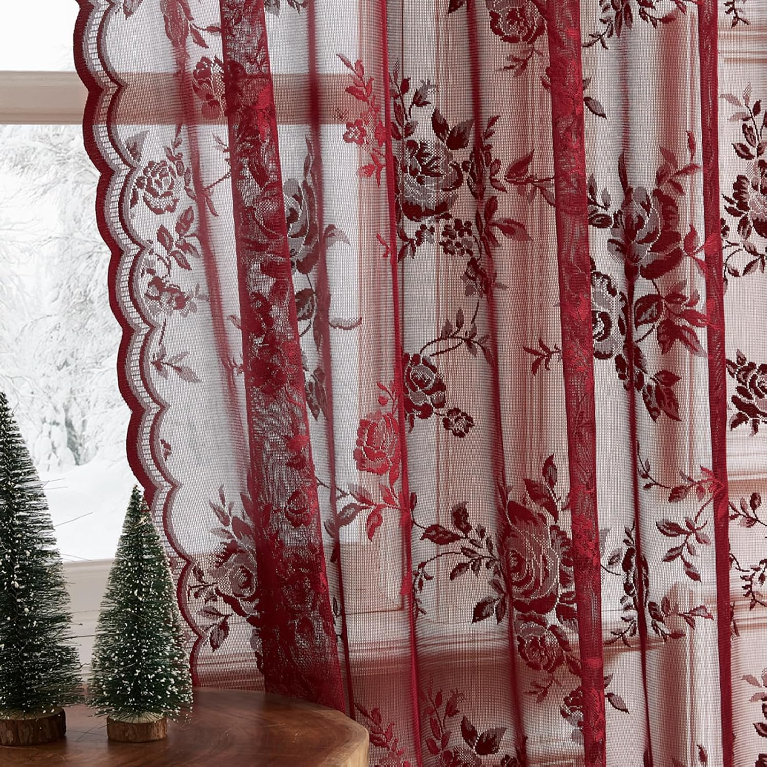 1 pc Burgundy Lace Curtains 45 - đánh giá và giá Home Office Setup