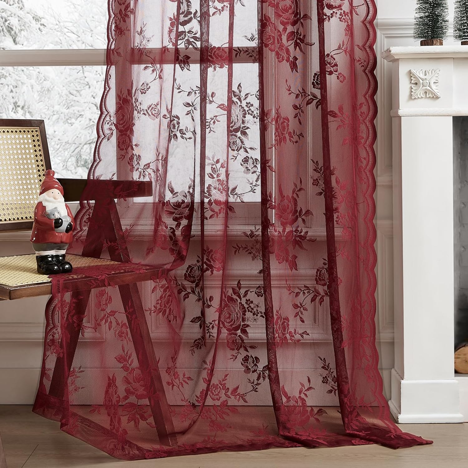 1 pc Burgundy Lace Curtains 45 - đánh giá và giá Home Office Setup